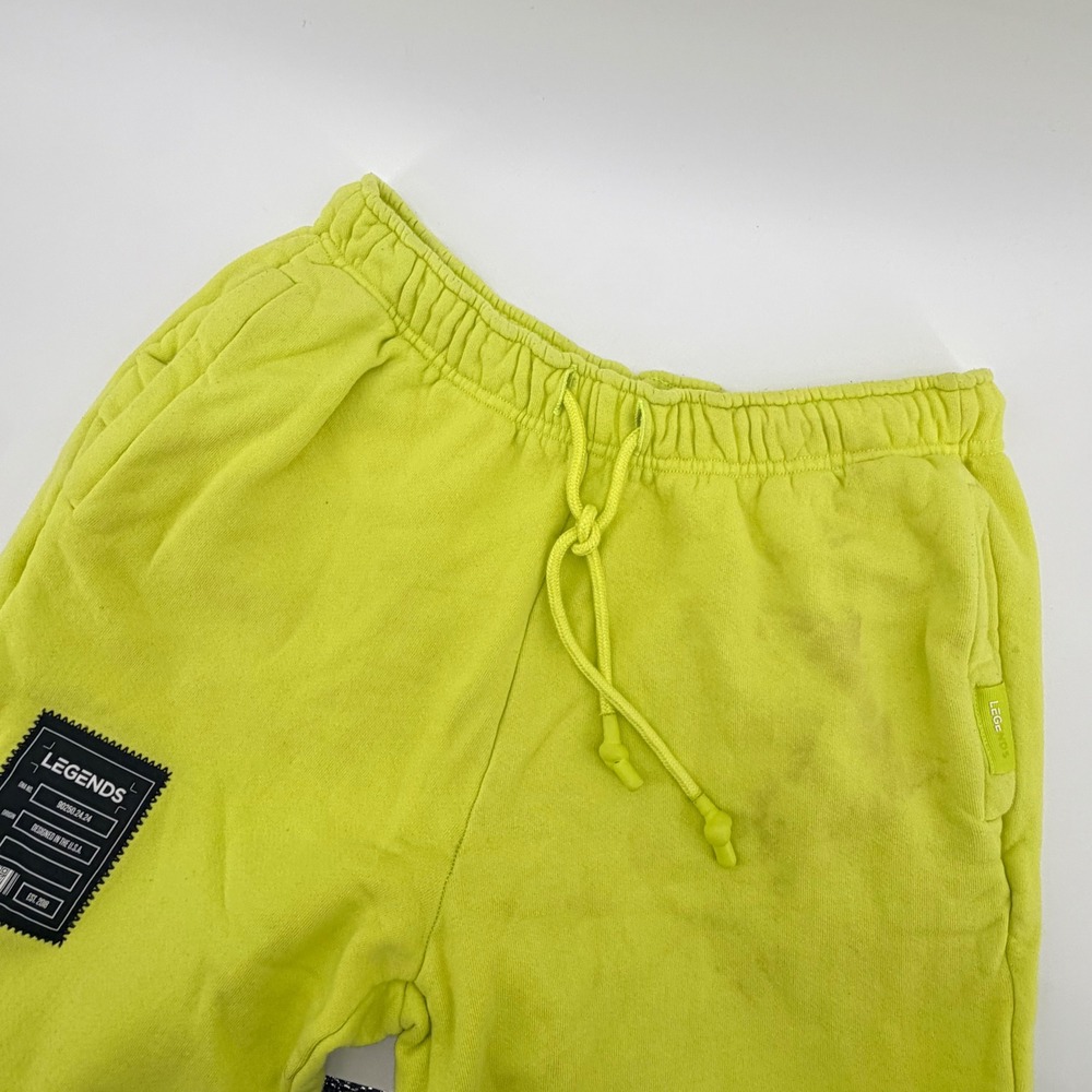 Legends Jogger Sweatpants Mens Medium Neon Lime Yellow Cotton Fleece Made in USA